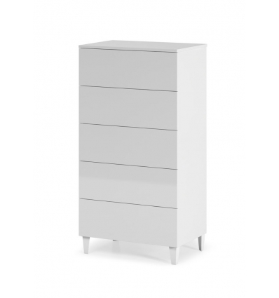 Guarda- roupa 5 gavetas branco brilhante