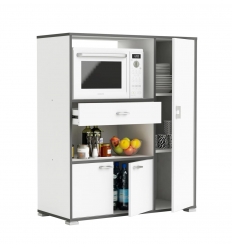 Móvel auxiliar de cozinha. Espaço para micro-ondas. 3 portas, gaveta e prateleiras. Armário despensa - Armário