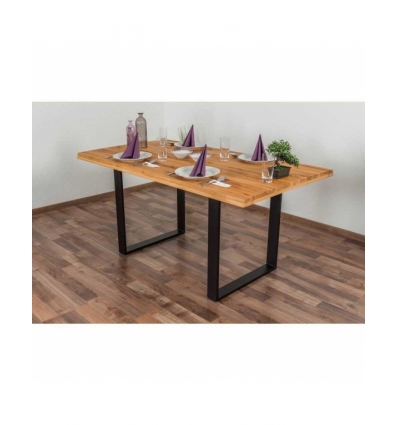 MESA EM MADEIRA MACIÇA E PERNAS EM AÇO PRETO TROPEZ 