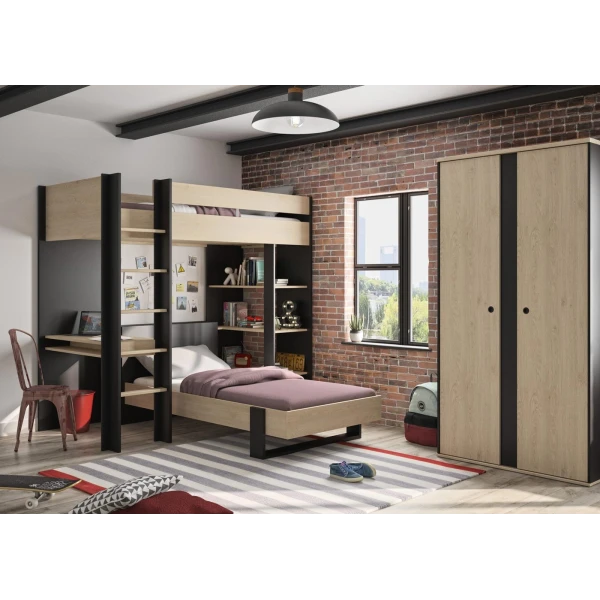 CAMA ALTA CON ESCRITORIO Y ESTANTES EINA
