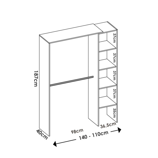 roupeiro aberto com prateleiras