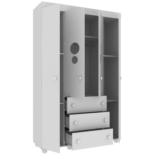 Guarda-roupa infantil branco BUBBLES com medidas e capacidade de carga, estrutura resistente