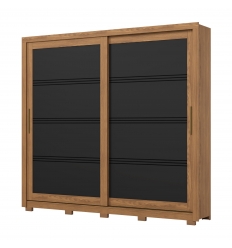 Guarda-roupa Zenit Vicawu com portas de correr em acabamento natural e preto