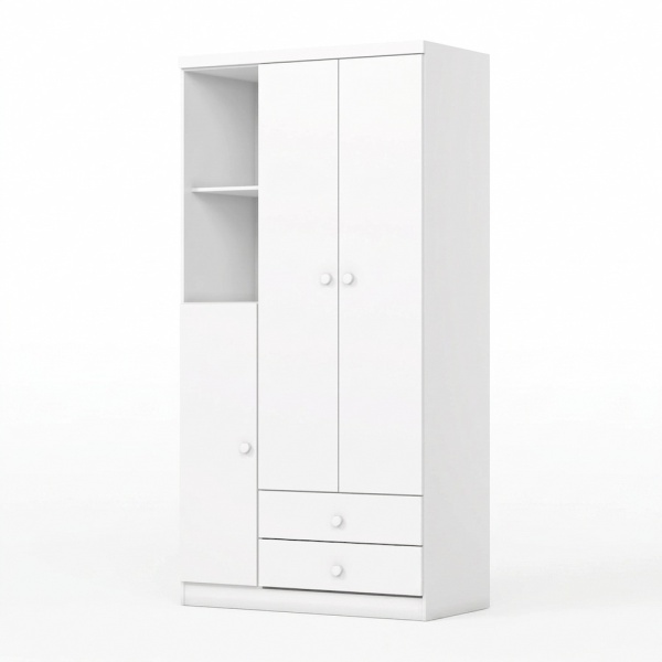 Armário Infantil Mint com portas e gavetas, design moderno em madeira natural e branco para quarto infantil.