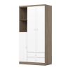 Armário Infantil Mint com portas e gavetas, design moderno em madeira natural e branco para quarto infantil.