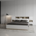 Decoração de interiores com Cama com Design Minimalista Nord, tons neutros e madeira