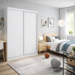 Roupeiro Soyo com portas de correr reversíveis em branco, quarto moderno de estilo minimalista
