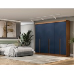 Roupeiro Esky 6 Portas com Gavetas azul e carvalho, elegante para quarto moderno