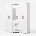 Guarda-roupa Antares com espelho frontal branco 6 portas e 3 gavetas design moderno