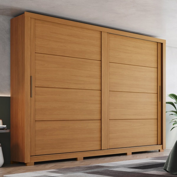 Roupeiro portas de correr Genius em carvalho canela, design moderno e grande capacidade