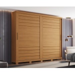 Roupeiro portas de correr Rufus em madeira natural, design moderno e elegante para quarto