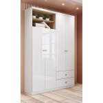 Roupeiro moderno Gamil Vicawu branco com detalhes em madeira para quartos elegantes