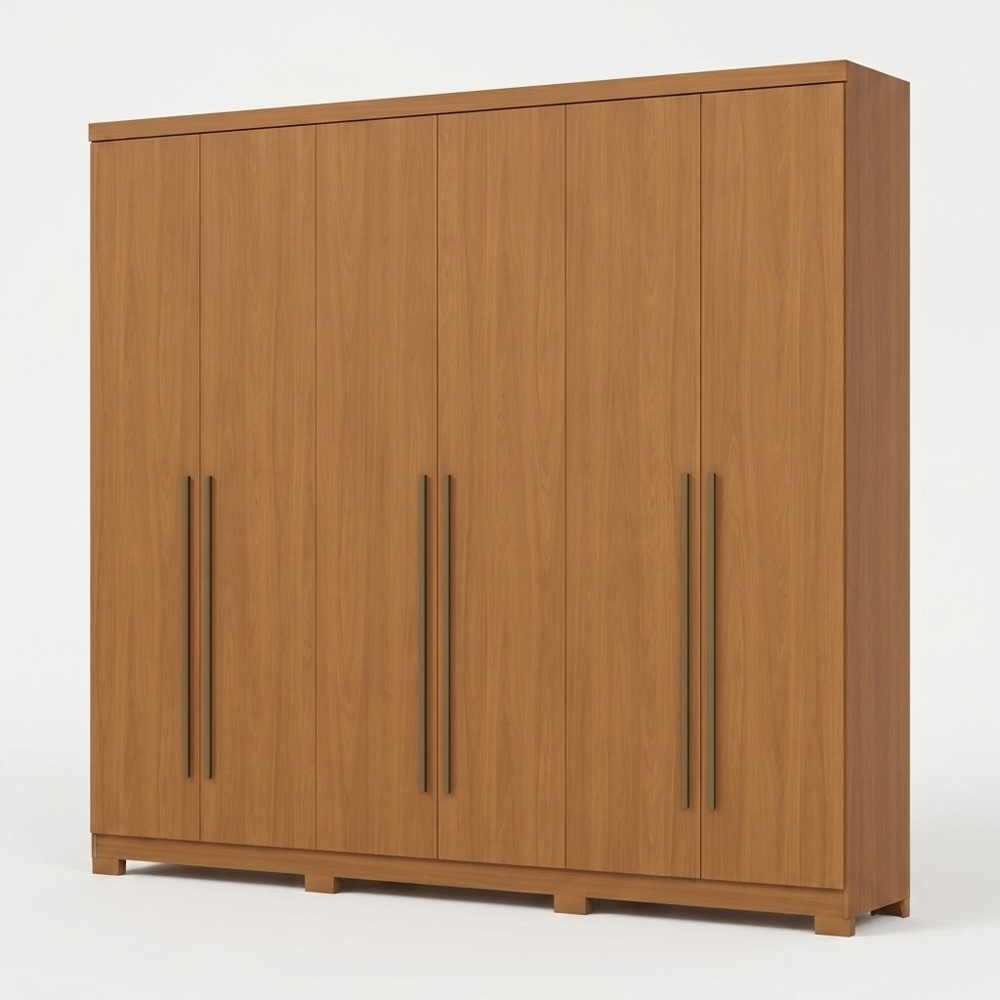 Roupeiro Blenda Vicawu 6 Portas em carvalho quente com design minimalista e puxadores castanhos