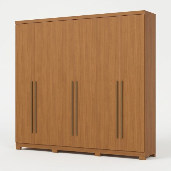 Roupeiro Blenda Vicawu 6 Portas em carvalho quente com design minimalista e puxadores castanhos